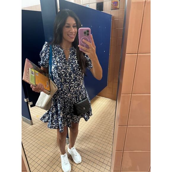 APIECE APART Blue White Floral Cotton Las Alturas Mini Dress Size Medium - Picture 15 of 16